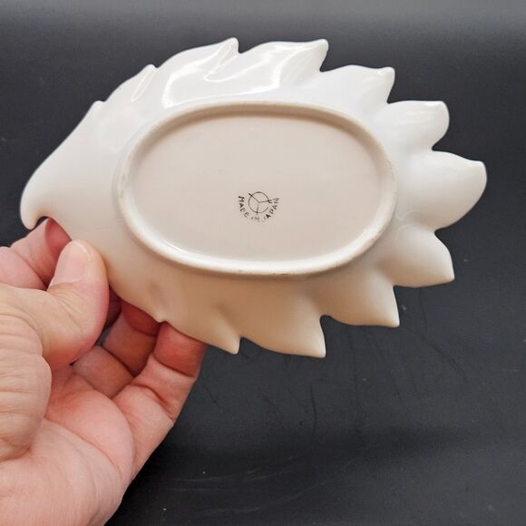 Japanese Porcelain Leaf Dish Plate Corn Cherries Gold Trim Vintage Hand Painted - Picture 4 of 9